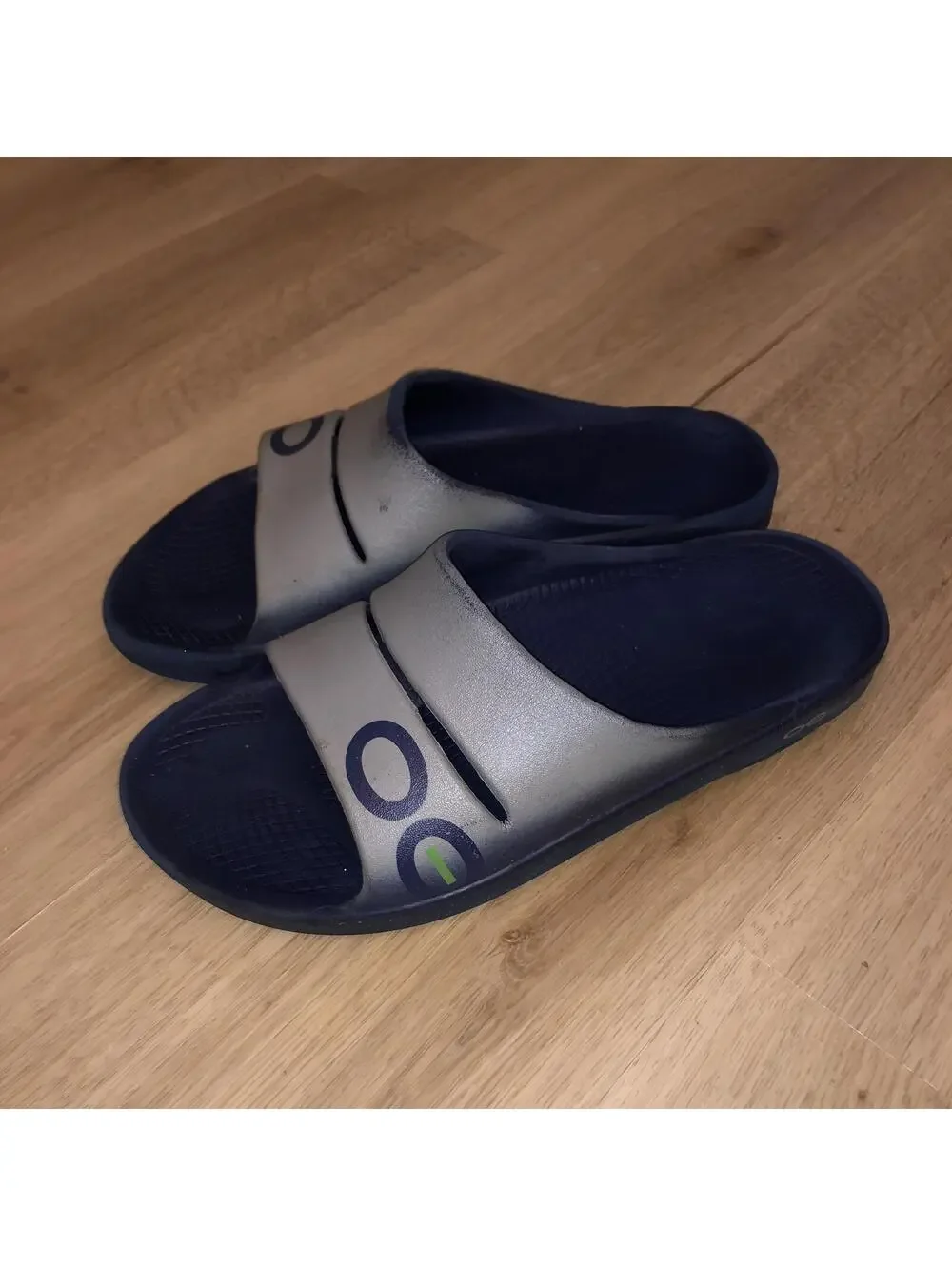 OOFOS OOAHH SANDALS SLIDES COMFORT RECOVERY BLUE GRAY MENS SIZE 9 WOMENS 11
